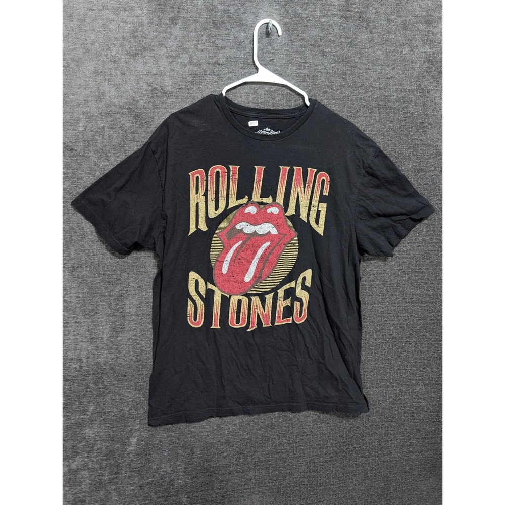 The Rolling Stones Graphic T-Shirt XL Black Cotton Band Tee Distressed Logo
